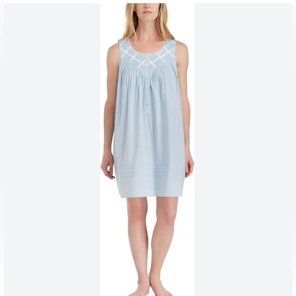 Eileen West Blue Poetic Flowy Cotton Sleeveless Chemise Nightgown Size M